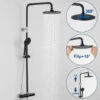 CECIPA Columna De Ducha Termostática Con Mezclador, 38 °C Conjunto De Ducha Termostática Regulable En Altura, Termostático De Ducha Con Rociador Y Monomando De Ducha Negro+Cromo