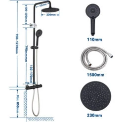 CECIPA Columna De Ducha Termostática Con Mezclador, 38 °C Conjunto De Ducha Termostática Regulable En Altura, Termostático De Ducha Con Rociador Y Monomando De Ducha Negro+Cromo -Mundo Ducha 10490029 3