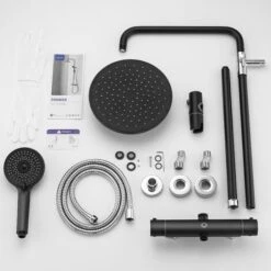 CECIPA Columna De Ducha Termostática Con Mezclador, 38 °C Conjunto De Ducha Termostática Regulable En Altura, Termostático De Ducha Con Rociador Y Monomando De Ducha Negro+Cromo -Mundo Ducha 10490029 5