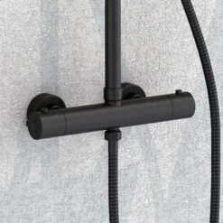Columna De Ducha Termostático Negro Mate Cuadrada. Tubo Regulable En Altura De 83 A 120 Cm. -Mundo Ducha 12435830 3