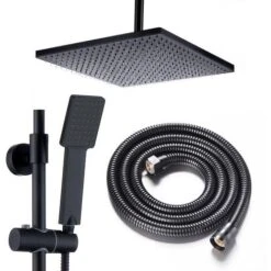 Columna De Ducha Termostático Negro Mate Cuadrada. Tubo Regulable En Altura De 83 A 120 Cm. -Mundo Ducha 12435830 4