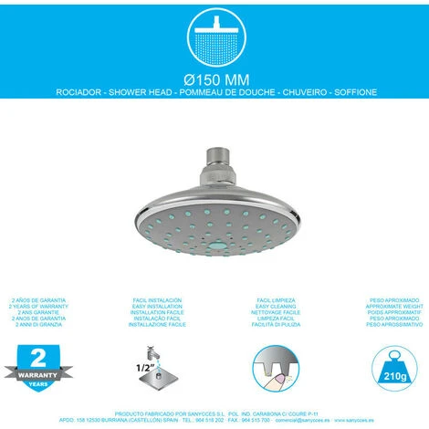 MAINE Rociador Cromado Y Gris �15 Cm 4 MAINE Rociador Cromado Y Gris �15 Cm - Imagen 2