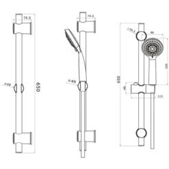 Kit De Ducha De Mano Con 3 Posiciones Hidromasaje ARA Con Barra Ducha Y Flexo De Acero Inoxidable. Ducha Y Soportes En ABS Y Barra De Acero Inox. Con Acabados En Cromo Brillo. Recambios Originales -Mundo Ducha 1972925 5