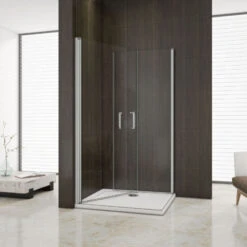 Mamparas De Ducha Doble Puerta Pivotante Gris Mate 5mm Angular 80x70x185cm -Mundo Ducha 19833570 4