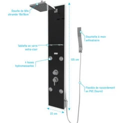 COLUMNA DUCHA HIDROMASAJE - 22X125CM - CRISTAL TEMPLADO BOQUILLAS HIDROMASAJE - EPSILON BLACK -Mundo Ducha 21925957 4