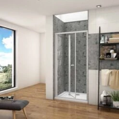 Mamparas De Ducha Frontal Puerta Plegable 2 Hoja Plegable Cristal Templado 5mm, 80x185cm -Mundo Ducha 22975672 2