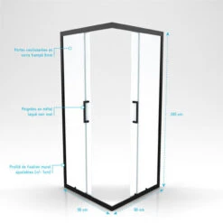 MAMPARA DUCHA CUADRADA CRUSH SQUARE 90 90X90X200CM- PERFIL NEGRO MATE- CRISTAL TRANSPARENTE 6MM -Mundo Ducha 23002811 4