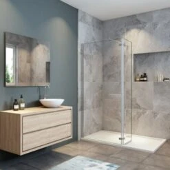 Mampara De Ducha 8mm Frontal Panal Fijo 80 Cm Con Panel Abatible De 40 CM Y Barra De Soporte Extensible 70-120cm Vidrio Antical De 8 Mm, 80x40x200 CM