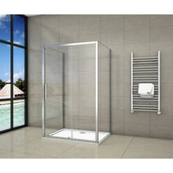Mampara De Ducha Mampara Baño Rectangular Puerta Corredera Con Dos Panales De Vidrio Templado 5 MM 130x70x70x185cm