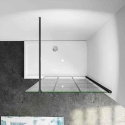 110x200cm Mamparas De Ducha Pantalla Panel Fijo Estilo Industrial Negro Mate Con Cuadrados Cristal Antical 8mm Con Barra 140cm -Mundo Ducha 28228804 3