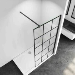 110x200cm Mamparas De Ducha Pantalla Panel Fijo Estilo Industrial Negro Mate Con Cuadrados Cristal Antical 8mm Con Barra 140cm -Mundo Ducha 28228804 4