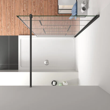 70x200cm Mamparas De Ducha Pantalla Panel Fijo Estilo Industrial Negro Mate Con Cuadrados Cristal Antical 8mm Barra 90cm 5 70x200cm Mamparas De Ducha Pantalla Panel Fijo Estilo Industrial Negro Mate Con Cuadrados Cristal Antical 8mm Barra 90cm - Imagen 3