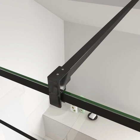 70x200cm Mamparas De Ducha Pantalla Panel Fijo Estilo Industrial Negro Mate Con Cuadrados Cristal Antical 8mm Barra 90cm 6 70x200cm Mamparas De Ducha Pantalla Panel Fijo Estilo Industrial Negro Mate Con Cuadrados Cristal Antical 8mm Barra 90cm - Imagen 4