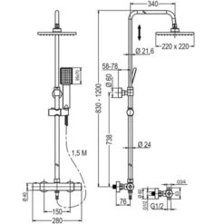 Columna De Ducha Termostático Negro Mate Cuadrada. Tubo Regulable En Altura De 83 A 120 Cm. -Mundo Ducha 28699427 5