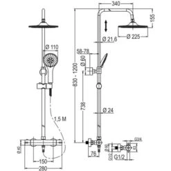 Columna De Ducha Termostático Negro Mate Redonda. Tubo Regulable En Altura De 83 A 120 Cm. -Mundo Ducha 28699430 5