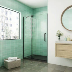 Mampara De Ducha Abatible,80x195cm,frontal 2 Hojas Con Antical,perfilería Negra Mate,estilo Industrial,Cristal Templado De 8 Mm,incluye Barra De Soporte 30 Cm