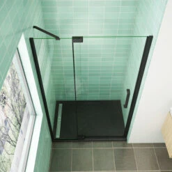 Mampara De Ducha Abatible,80x195cm,frontal 2 Hojas Con Antical,perfilería Negra Mate,estilo Industrial,Cristal Templado De 8 Mm,incluye Barra De Soporte 30 Cm -Mundo Ducha 37452418 3