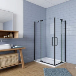 Mampara De Ducha Angular,80x80x195cm, Con Antical,perfilería Negra Mate,estilo Industrial,Cristal Templado De 8 Mm,incluye Barra De Soporte 30 Cm