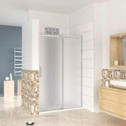 120x195cm Mampara Frontal Corredera Con Tratamiento De 8 Mm, Diseño De Cristal Opaco(derecha)