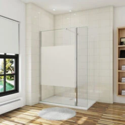 Walk In 110x200cm Panel Pantalla Fija Vidrio Esmerilado Parcial Laminado De Film Seguirdad A Pureba De Explosiciones 8mm+Lateral Abatible 40cm,Barra2 90cm