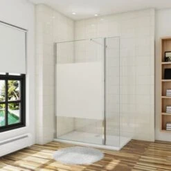 Walk In 110x200cm Panel Pantalla Fija Vidrio Esmerilado Parcial Laminado De Film Seguirdad A Pureba De Explosiciones 8mm+Lateral Abatible 40cm,Barra2 140cm