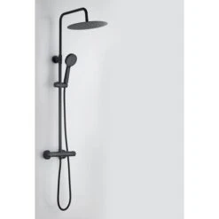 DP Grifería - Set De Ducha Extensible Con Grifo Termostático Modelo Tahoe En Color Negro