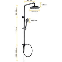 CECIPA Columna De Ducha Sistema De Ducha Negro Sin Grifería, Set De Ducha Efecto Lluvia Con Rociador Redondo De 22 Cm Y Teleducha 3 Modos, Regulable En Altura -Mundo Ducha 51664831 4