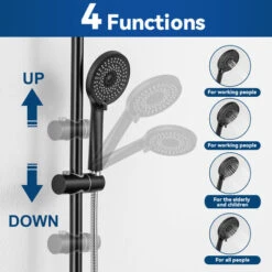 Cecipa 38 °C Columnas De Ducha Termostáticas Termostatica Columna De Ducha Con Ducha De Mano, Ducha De Lluvia, Conjunto De Ducha Termostático Regulable En Altura Negro -Mundo Ducha 51665025 3