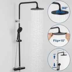 Cecipa 38 °C Columnas De Ducha Termostáticas Termostatica Columna De Ducha Con Ducha De Mano, Ducha De Lluvia, Conjunto De Ducha Termostático Regulable En Altura Negro -Mundo Ducha 51665025 4