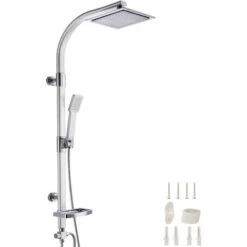 Conjunto De Ducha Con Rociador Manual Y Bandeja Para El Jabón - Cabezal De Ducha Fijo Moderno, Conjunto De Grifería Con Rociador Anticalcáreo, Cabezal De Ducha Manual Con Barra Deslizable