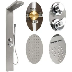 Columna De Ducha De Acero Inoxidable, Sistema De Ducha De Panel Con Chorros De Masaje, Ducha De Mano, Cascada Y Ducha De Lluvia, 130 X 47 X 15 Cm (Acero Cepillado Sin Manchas) -Mundo Ducha 58503655 3