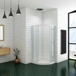 Mampara De Ducha Semicircular Corredera Cuatro Hojas(dos Movibles Y Dos Fijas), 5mm Cristal Templado, Marco De Aluminio Mate, 76x76x185cm -Mundo Ducha 60070841 3