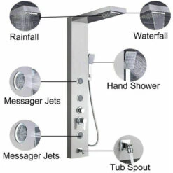 Sistema De Panel De Ducha LED Con Chorros De Masaje, Columnas De Ducha Hidromasaje En Cascada, Set De Ducha,niquel Pulido -Mundo Ducha 60347584 5
