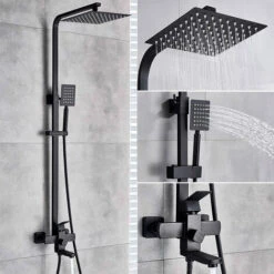 Columna De Ducha Cabezal De Ducha De Lluvia Sistema De Ducha Soporte De Pared, Ducha Fija, Ducha De Mano, Mezclador De Baño,Negro Mate B