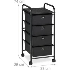 Relaxdays Carrito Auxiliar, 4 Cajones, Metal Y Plástico, Carro Con Ruedas Para Baño, Cosméticos, 74 X 33 X 39 Cm, Negro -Mundo Ducha 61312072 4