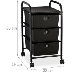 Relaxdays Carrito Auxiliar, 3 Cajones, Metal Y Plástico, Carro Para Baño, Cosméticos, 60 X 33 X 39 Cm, Negro -Mundo Ducha 61312313 4