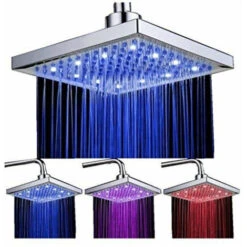 Ducha Con Sensor De Temperatura, 3 Cambios De Color - 8 Inch Square Rociador Superior De Ducha Con 12 Leds Para Bao