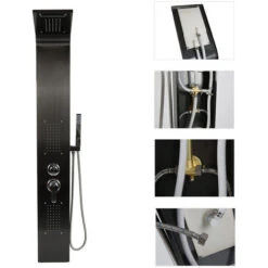 Columna De Hidromasaje Columna Ducha Acero Inoxidable,con Ducha De Mano Y 4 Boquillas De Masaje Grandes - Negro -Mundo Ducha 68336250 4