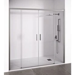 Mampara De Ducha Frontal Ducha 2 Fijos + 2 Correderas 145-150 Cm (ancho Adaptable) Altura 195 Cm Plata Brillo Vidrio 6mm Transparente Antical