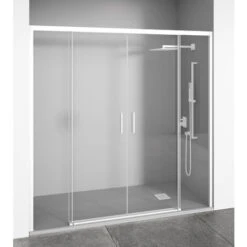 Mampara De Ducha Frontal Ducha 2 Fijos + 2 Correderas 145-150 Cm (ancho Adaptable) Altura 195 Cm Blanco Mate Vidrio 6mm Transparente Antical