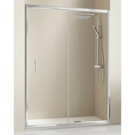 Mampara Ducha Frontal Corredera 1 Puerta 1 Fijo Vidrio Templado 5mm Antical Transparente Altura 190cm Cromo Brillo - 100 Cm (Adaptable 97-100cm) 4 Mampara Ducha Frontal Corredera 1 Puerta 1 Fijo Vidrio Templado 5mm Antical Transparente Altura 190cm Cromo Brillo - 100 Cm (Adaptable 97-100cm) - Imagen 2