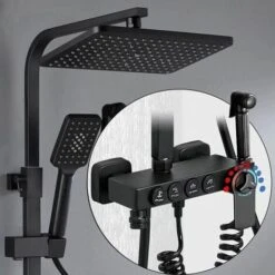 Columna De Ducha Termostática Negra Grifo De Ducha Kit De Ducha Sistema De Ducha De Lluvia Cabezal De Ducha