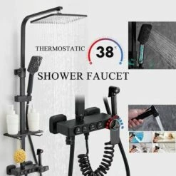 Columna De Ducha Termostática Negra Grifo De Ducha Kit De Ducha Sistema De Ducha De Lluvia Cabezal De Ducha -Mundo Ducha 73922207 4