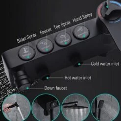 Columna De Ducha Termostática Negra Grifo De Ducha Kit De Ducha Sistema De Ducha De Lluvia Cabezal De Ducha -Mundo Ducha 73922207 5