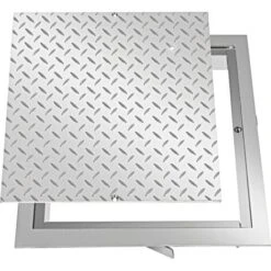 VEVOR Tapa Para Arqueta 50 X 50 Cm Tapa Pozo De Placa De Acero Recubierto De Polvo Marco De 57 X 57 Cm Cubierta Cisterna Tapa De Cisterna Con Altura De 4 Cm Color Plata Para Piso Interior De Barco