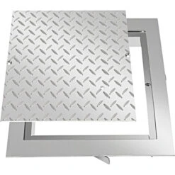 VEVOR Tapa Para Arqueta 40 X 40 Cm Tapa Pozo De Placa De Acero Galvanizado, Marco De 47 X 47 Cm Cubierta Adecua Cisterna Tapa De Cisterna Con Altura De 4 Cm Y Color Plata, Para Piso Interior De Barco