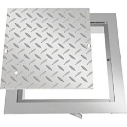 VEVOR Tapa Para Arqueta 30 X 30 Cm Tapa Pozo De Placa De Acero Galvanizado, Marco De 37 X 37 Cm Cubierta Adecua Cisterna Tapa De Cisterna Con Altura De 4 Cm Y Color Plata, Para Piso Interior De Barco