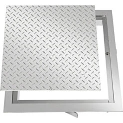 VEVOR Tapa Para Arqueta 60 X 60 Cm Tapa Pozo De Placa De Acero Galvanizado, Marco De 67 X 67 Cm Cubierta Adecua Cisterna Tapa De Cisterna Con Altura De 4 Cm Y Color Plata, Para Piso Interior De Barco