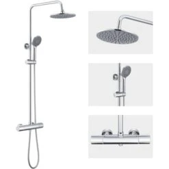 Columna De Ducha Termostática Con Grifo Redondo Sistema De Ducha Antiquemaduras Con 9 Pulgadas Ducha De Lluvia Y 3 Funciones Ducha De Mano Con Boquillas Anticalcárea, Altura Ajustable 800mm-1100mm