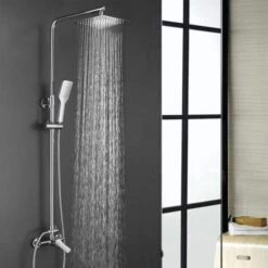 Columna De Ducha Monomando Modelo SIO Tubo Redondo Extensible Regulable En Altura De 80 A 120 Cm. Incluye Ducha De Mano Y Rociador Con Diseño Cuadrado -Mundo Ducha 8253481 4